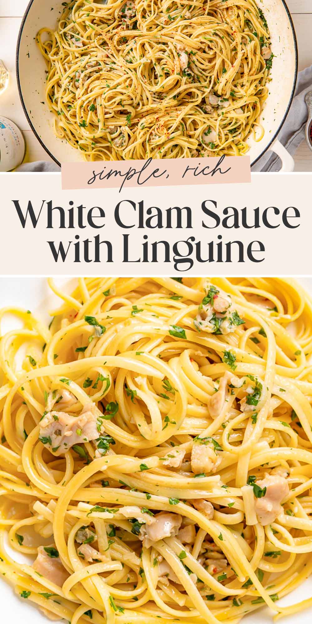 Pin graphic for white clam sauce.