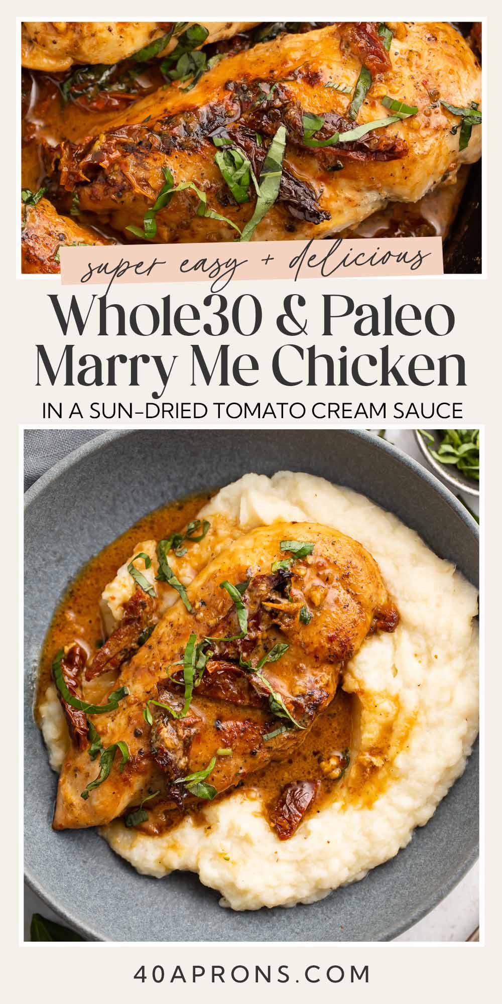 Pin graphic for Whole30 marry me chicken.