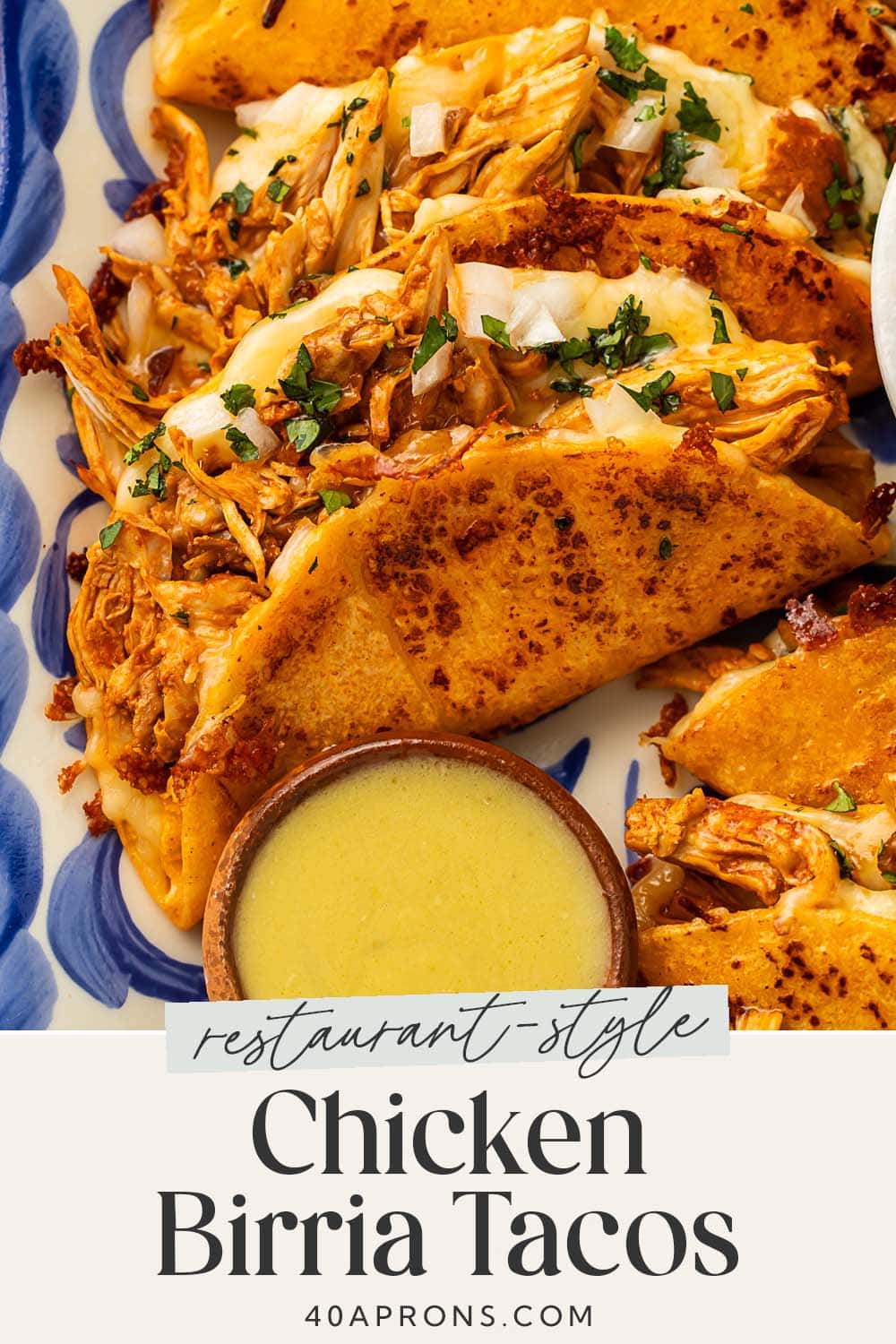 Pin graphic for chicken birria tacos.