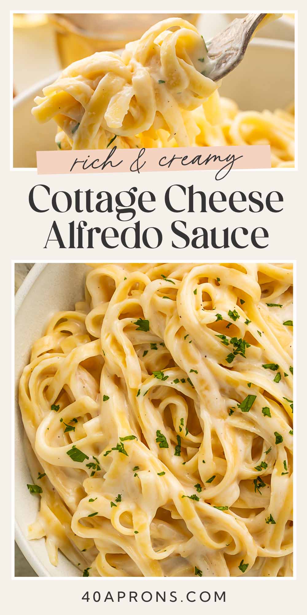 Pin graphic for cottage cheese alfredo.