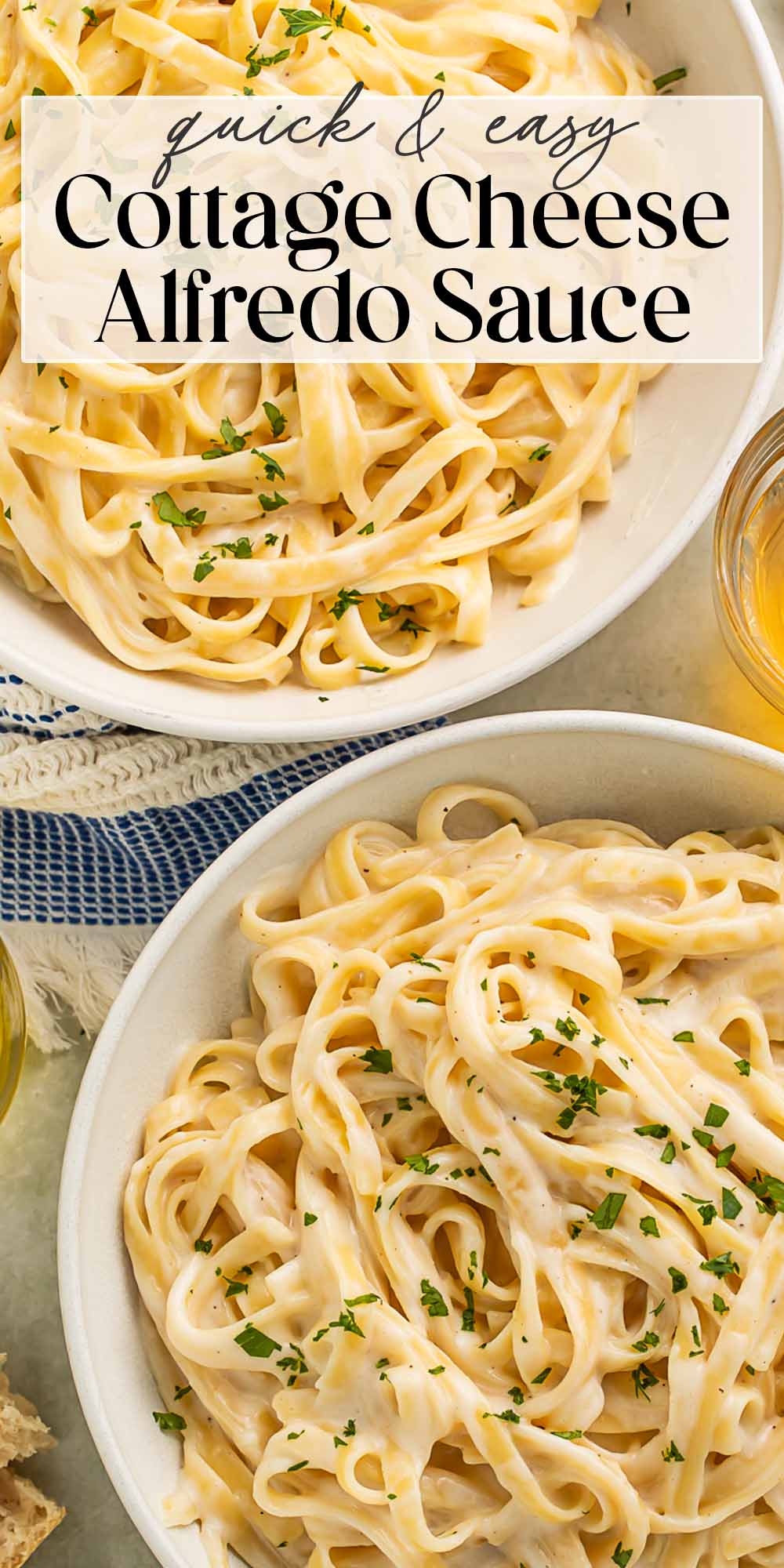 Pin graphic for cottage cheese alfredo.