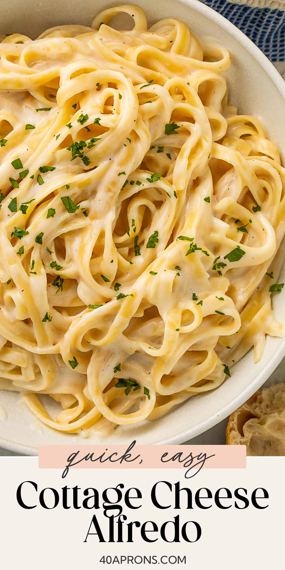 Pin graphic for cottage cheese alfredo.