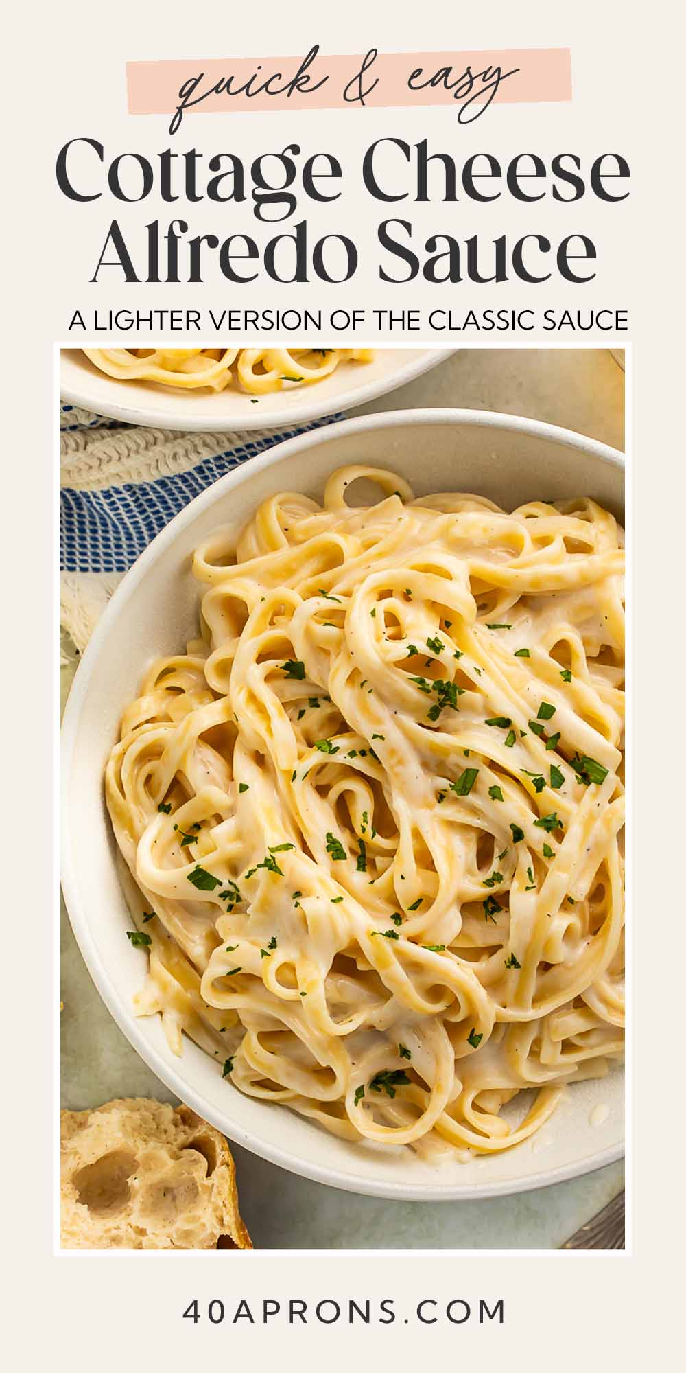 Pin graphic for cottage cheese alfredo.