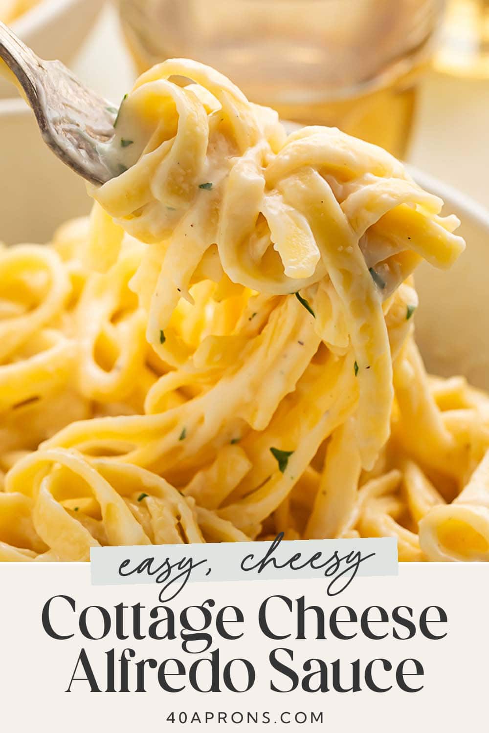 Pin graphic for cottage cheese alfredo.