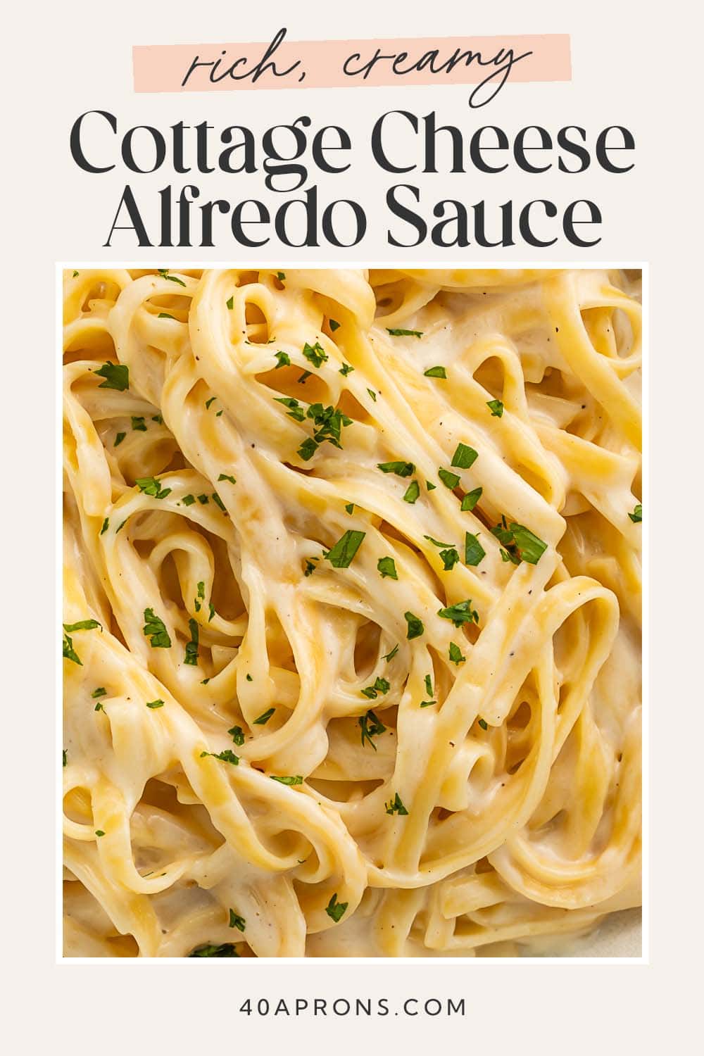 Pin graphic for cottage cheese alfredo.