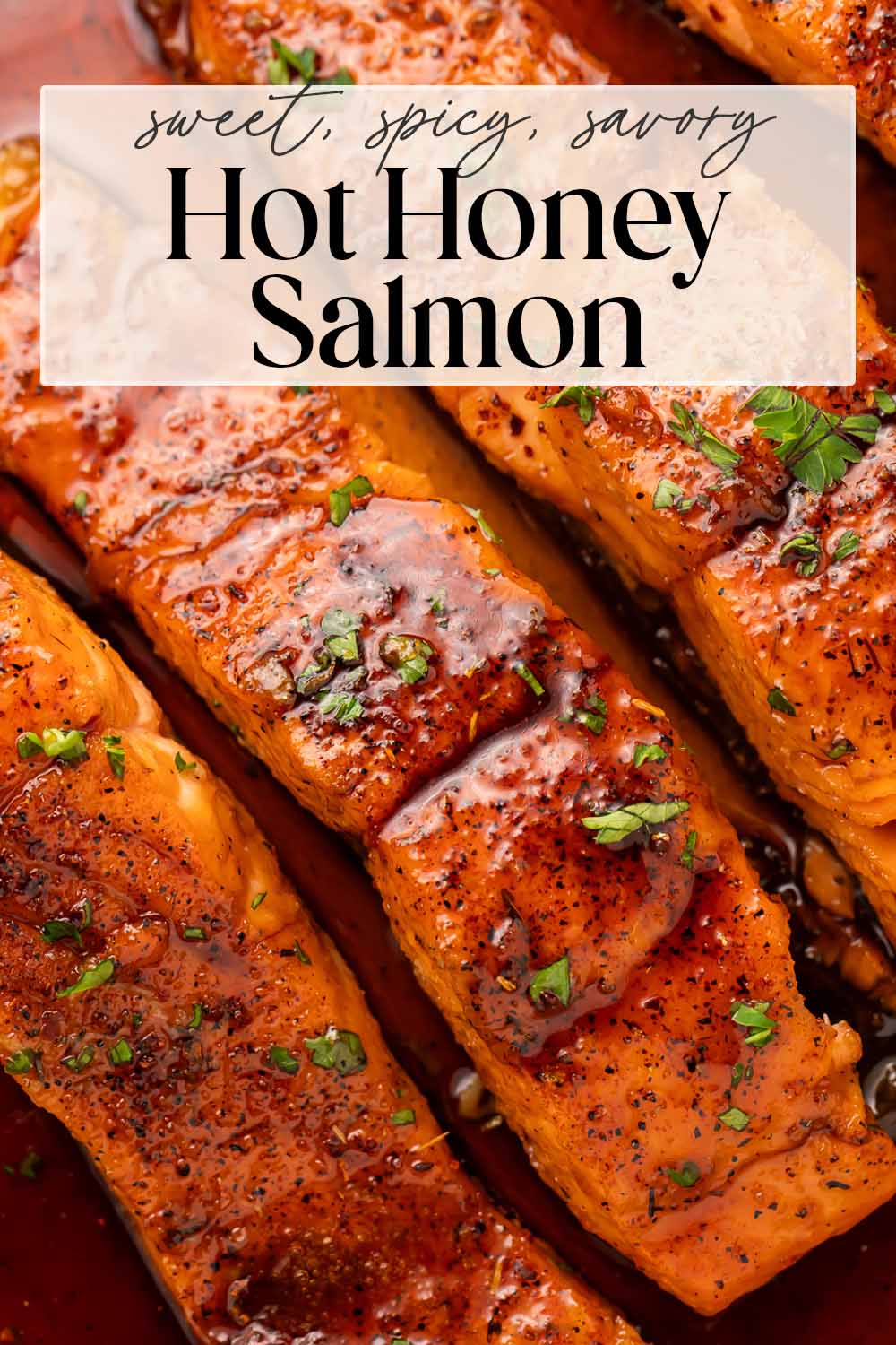 Pin graphic for hot honey salmon.