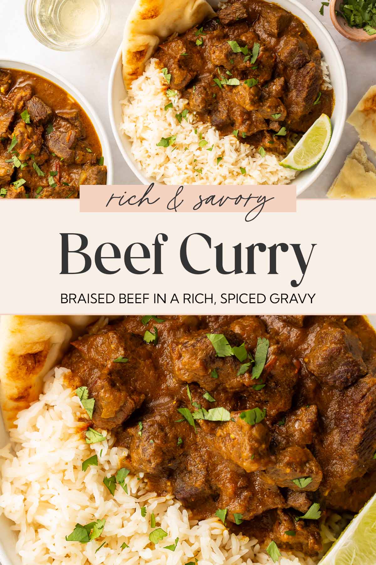 Pin graphic for beef curry.