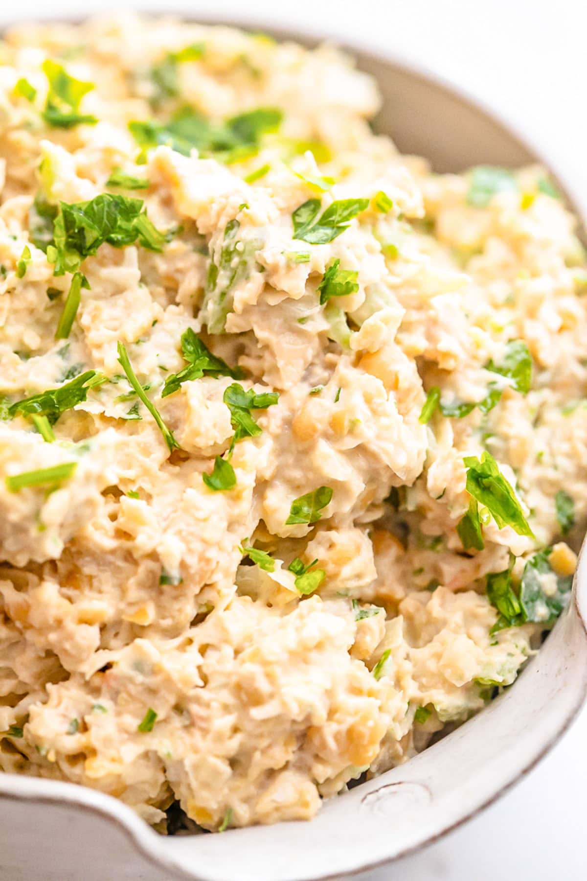 Chickpea salad sandwich in a large bowl.