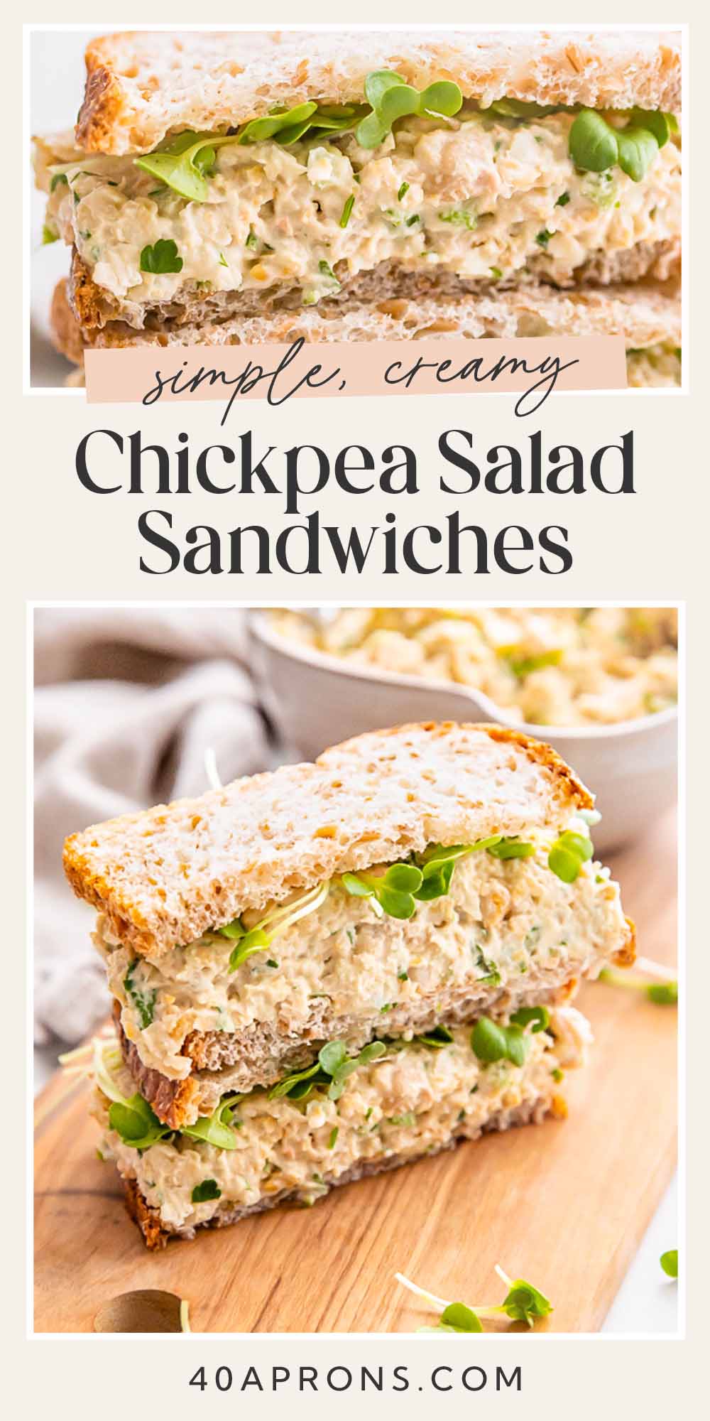 Pin graphic for chickpea salad sandwiches.