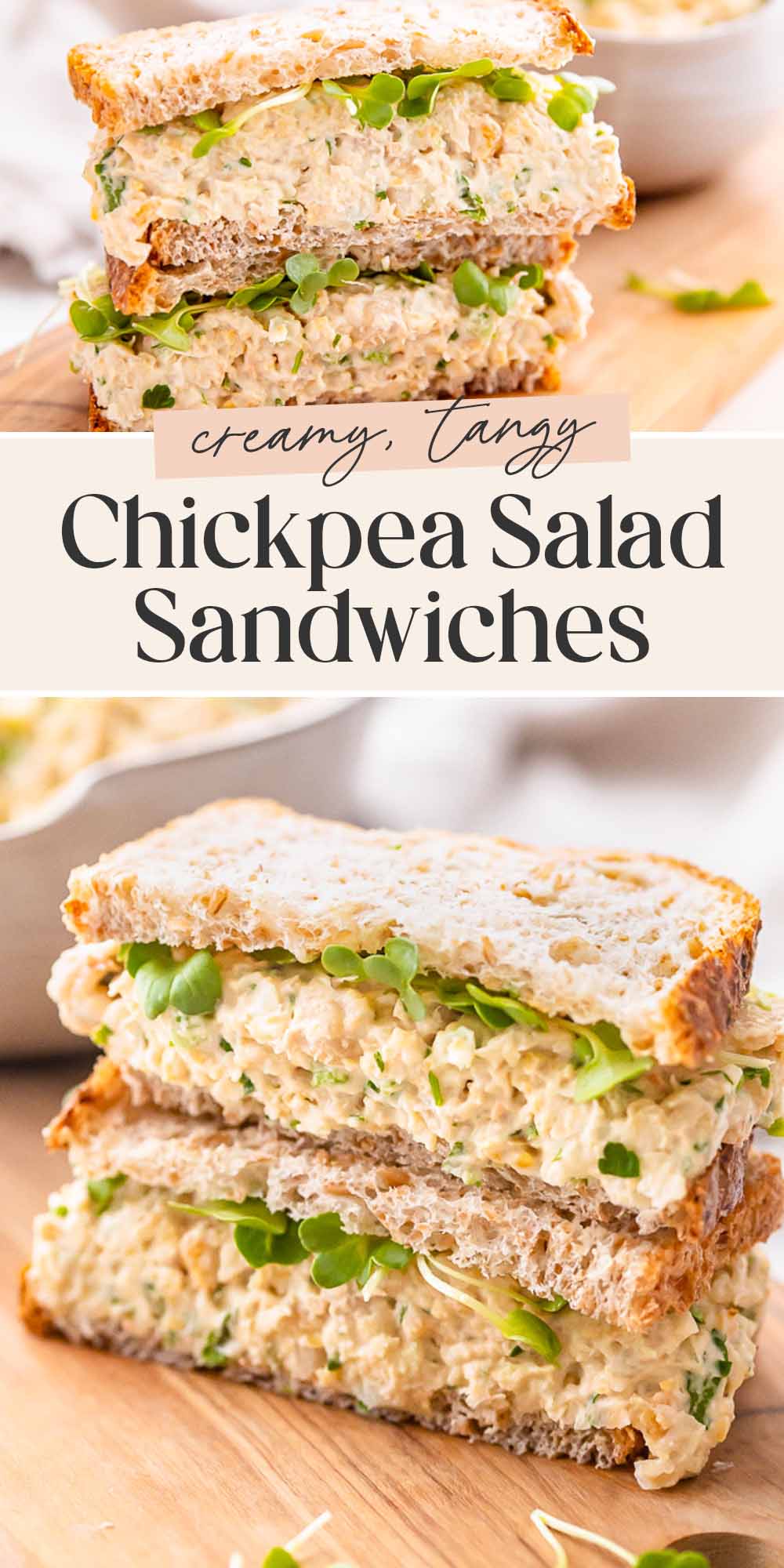 Pin graphic for chickpea salad sandwiches.