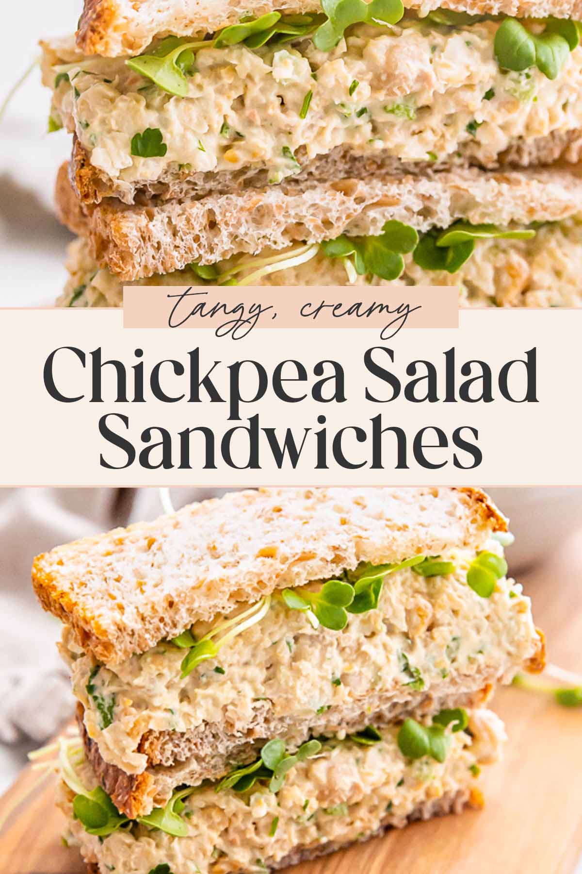 Pin graphic for chickpea salad sandwiches.