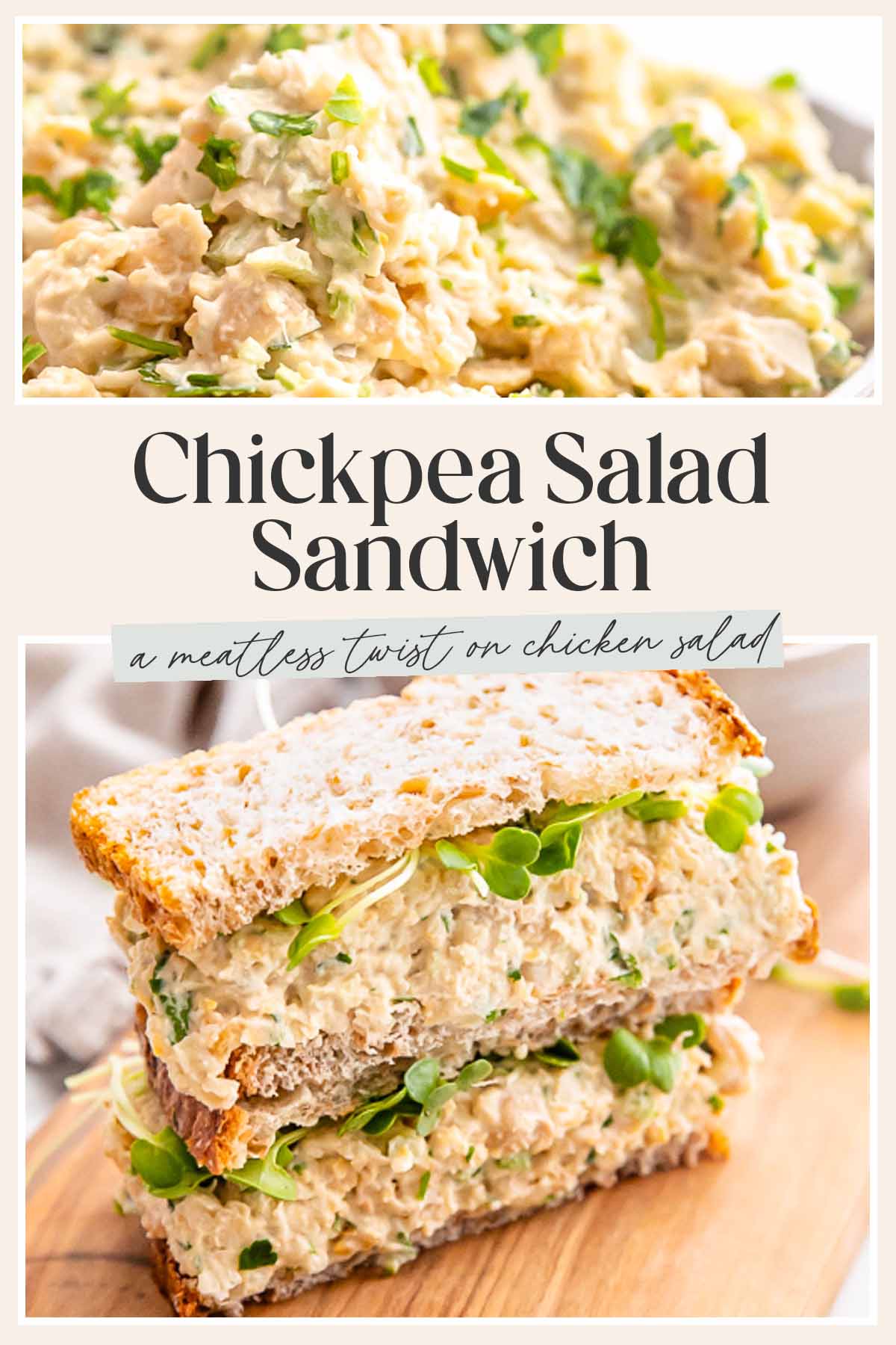 Pin graphic for chickpea salad sandwiches.