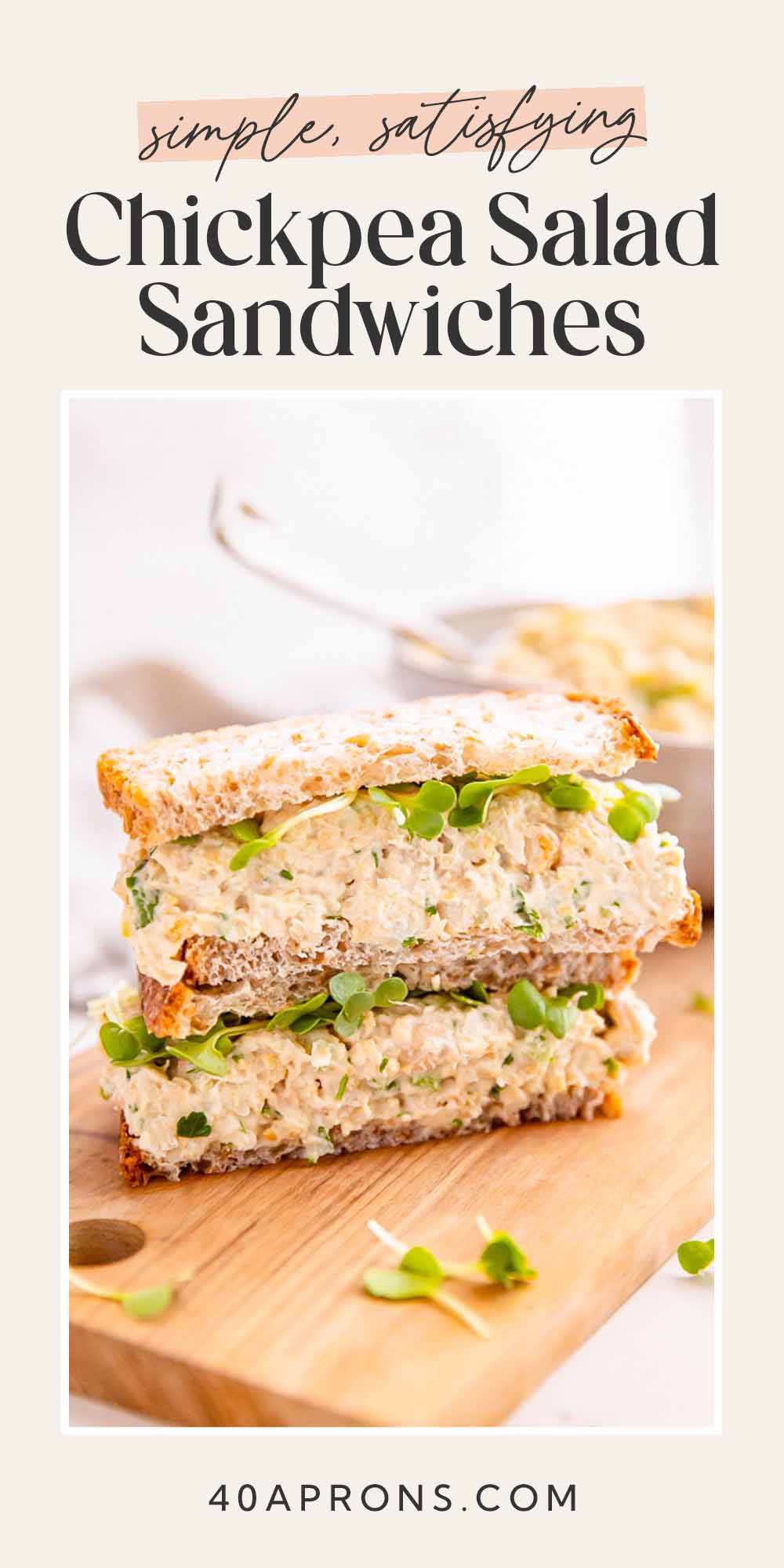 Pin graphic for chickpea salad sandwiches.