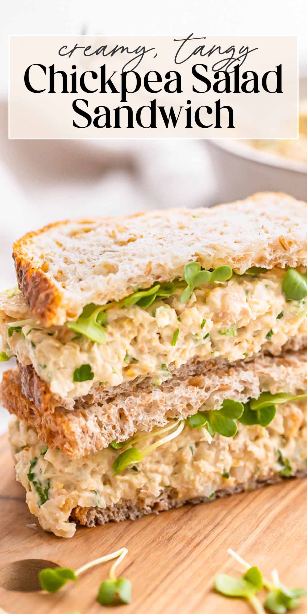 Pin graphic for chickpea salad sandwiches.