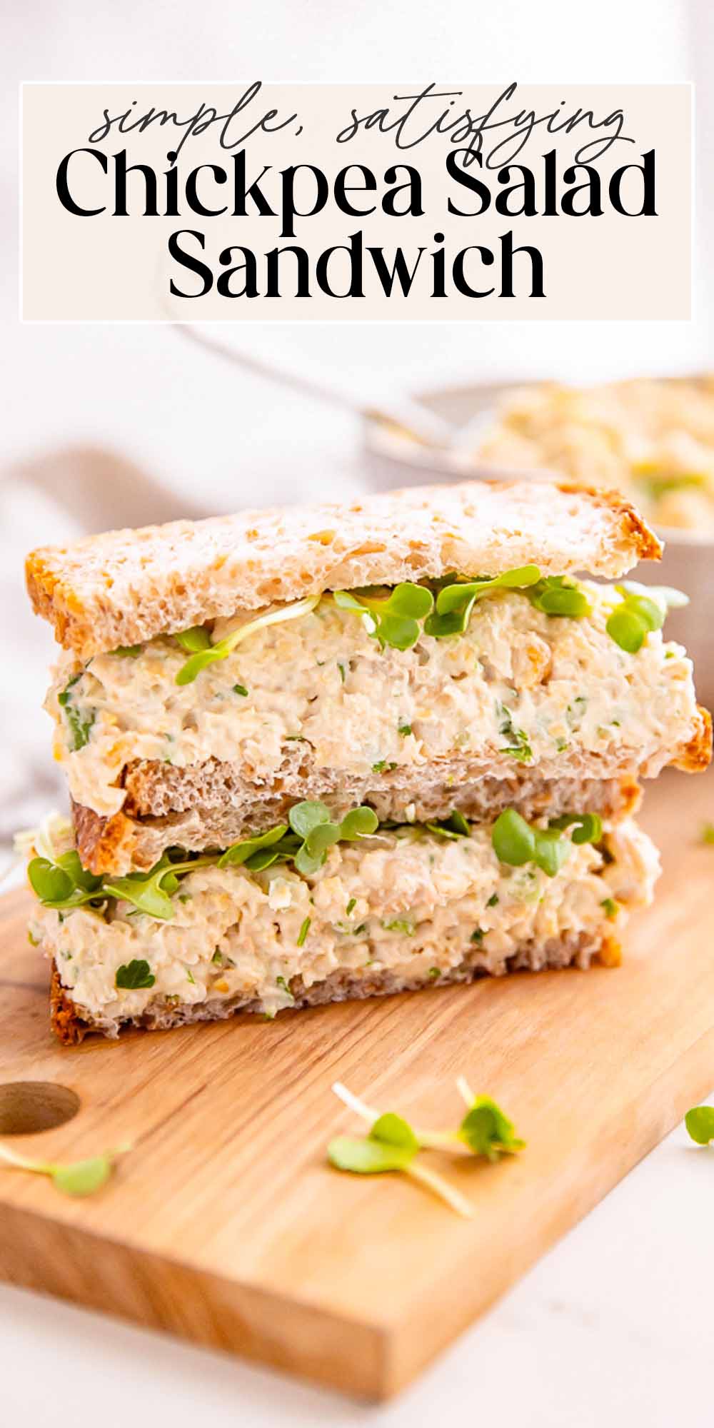 Pin graphic for chickpea salad sandwiches.