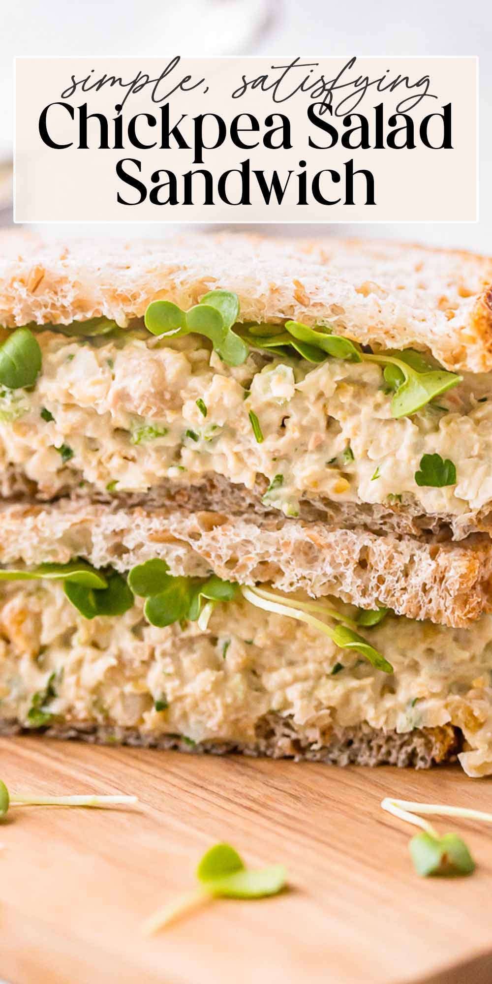 Pin graphic for chickpea salad sandwiches.