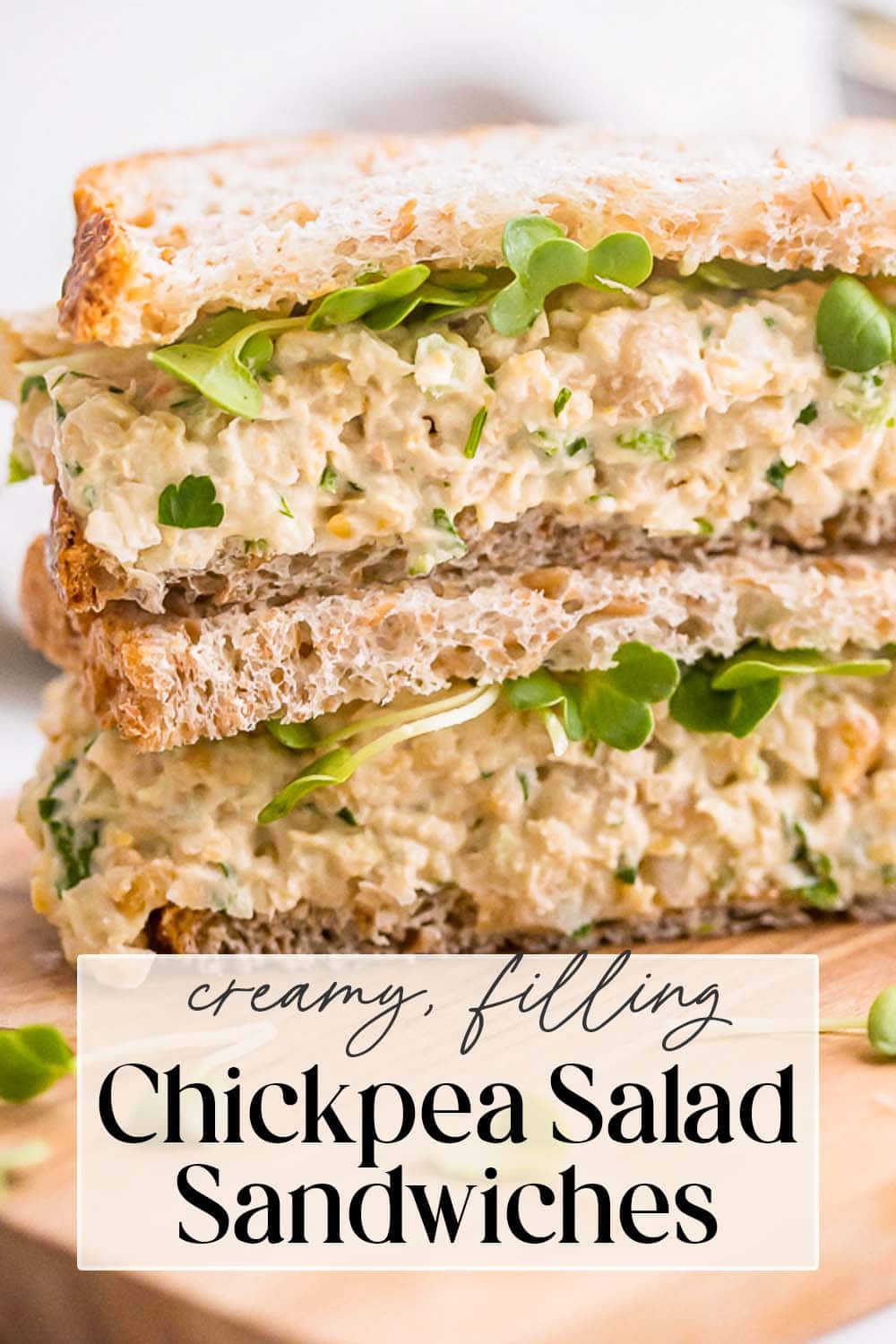 Pin graphic for chickpea salad sandwiches.