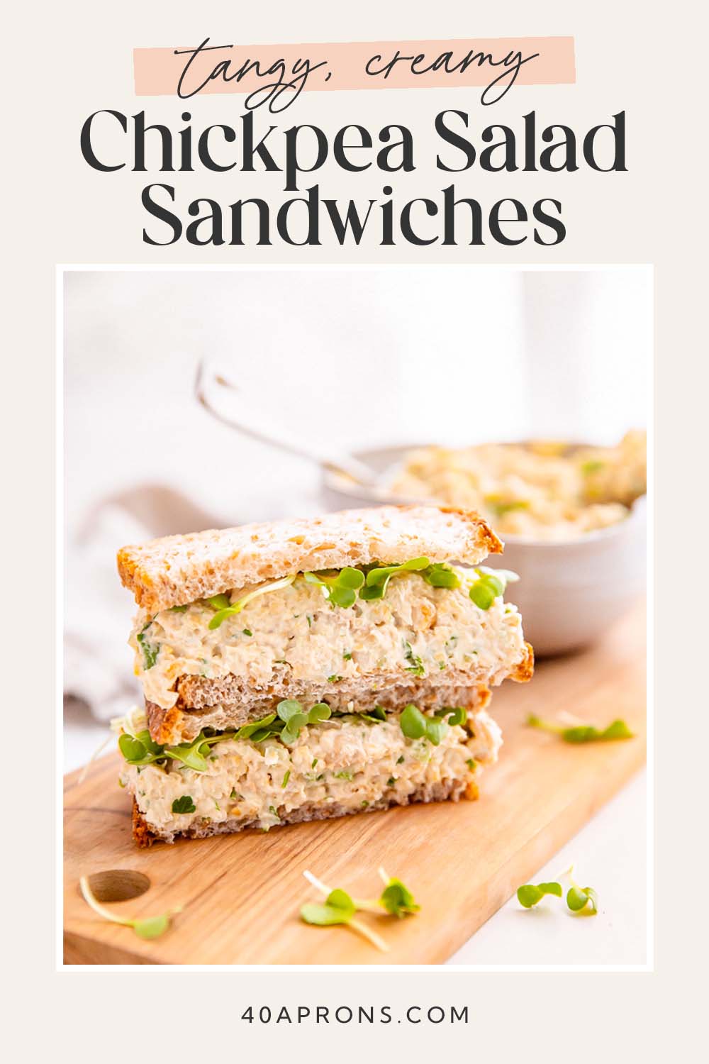 Pin graphic for chickpea salad sandwiches.