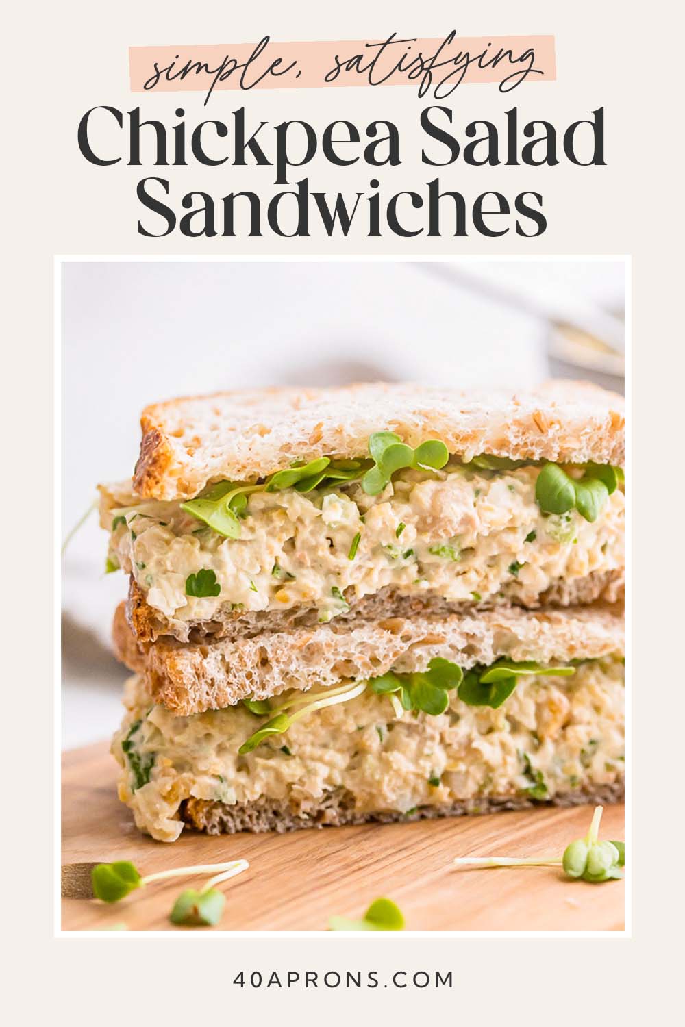 Pin graphic for chickpea salad sandwiches.