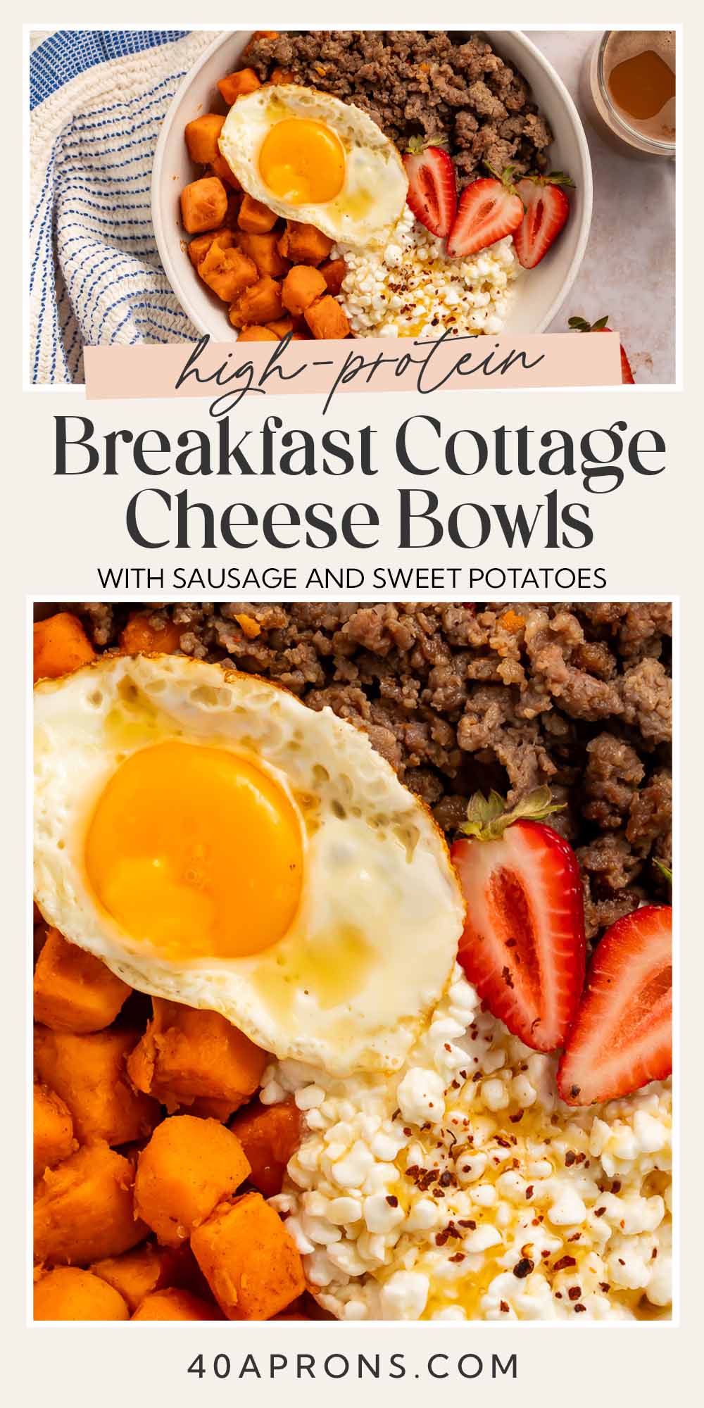 Pin graphic for breakfast cottage cheese bowls.