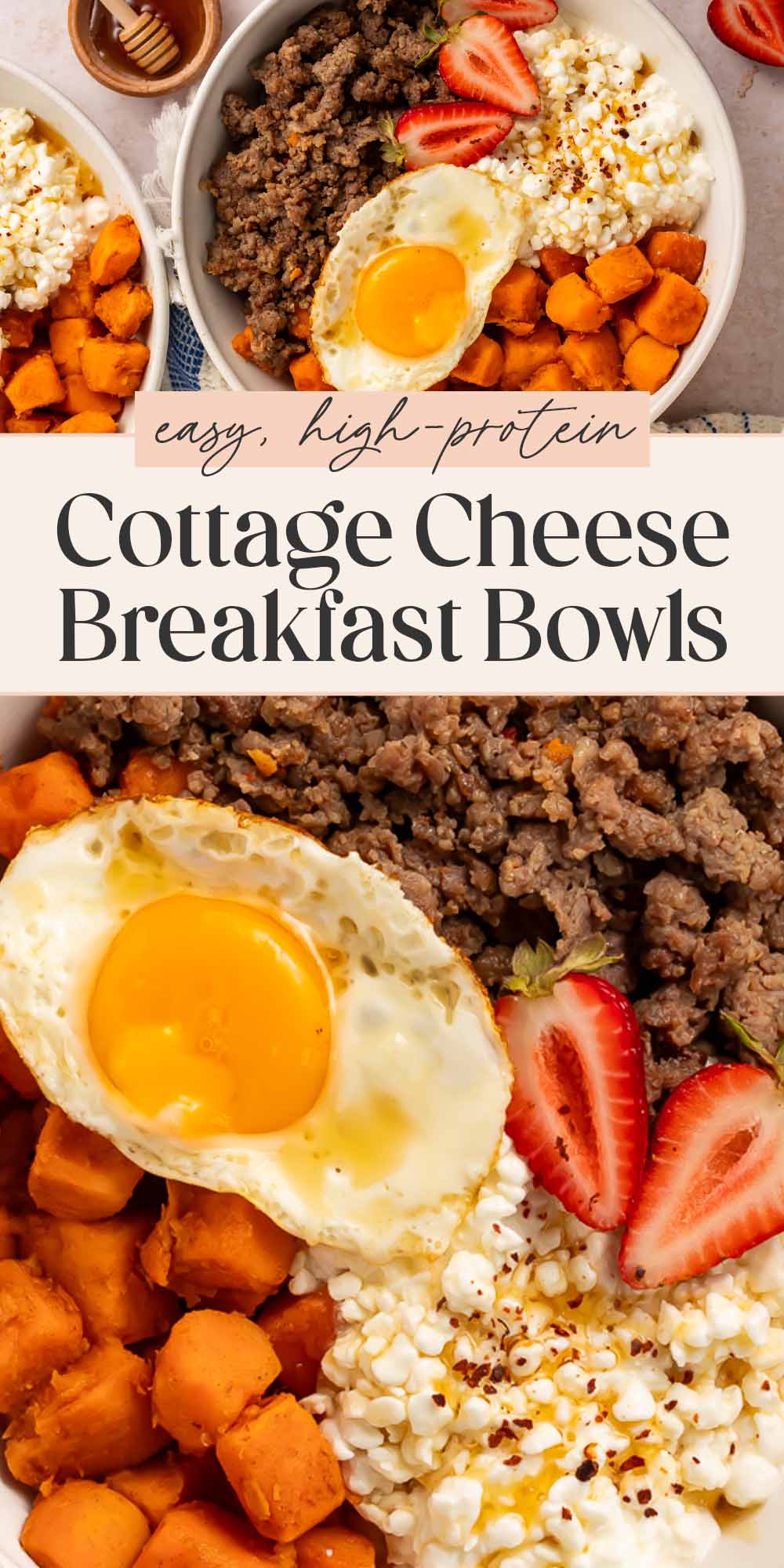 Pin graphic for breakfast cottage cheese bowls.
