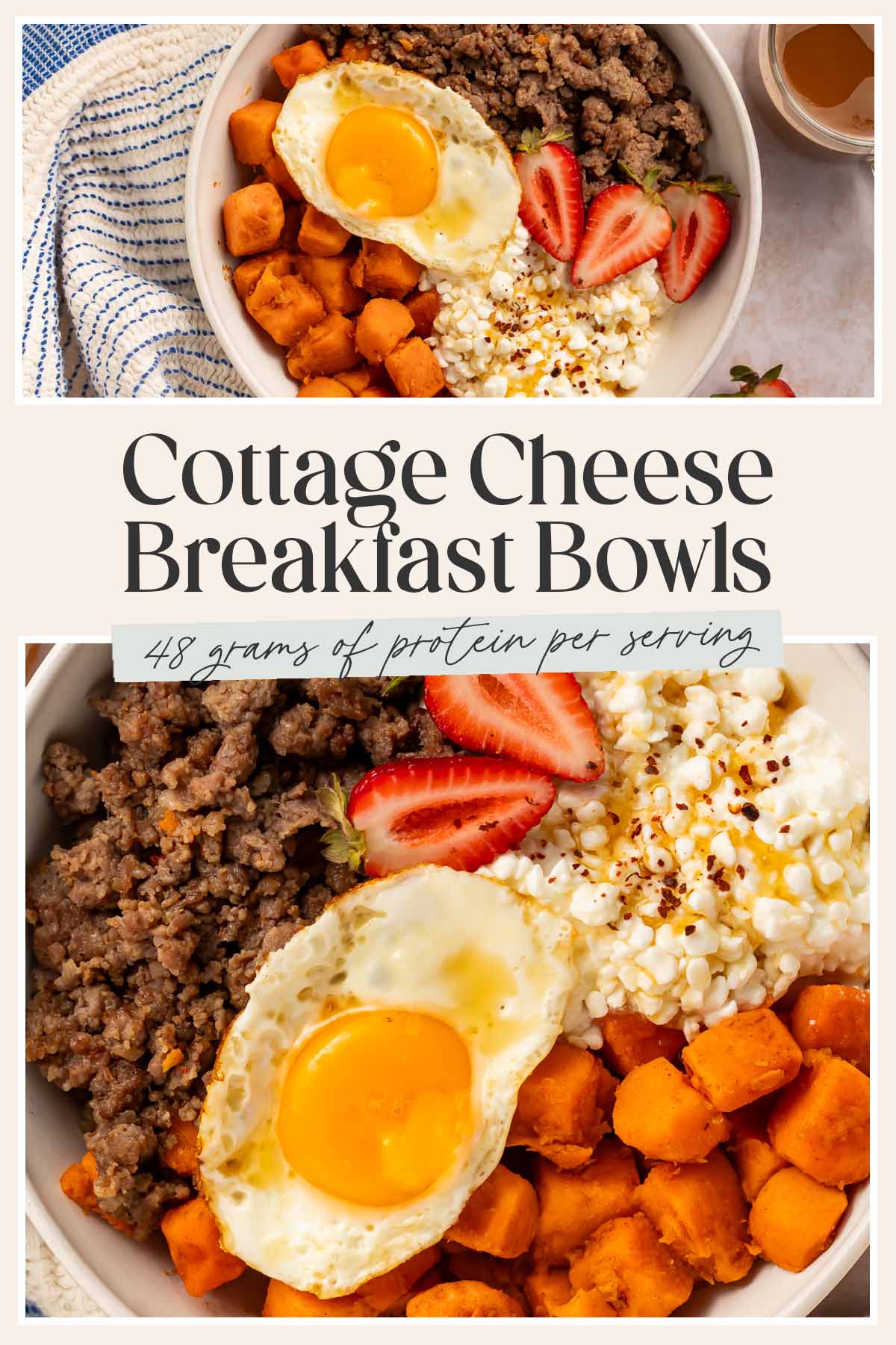 Pin graphic for breakfast cottage cheese bowls.