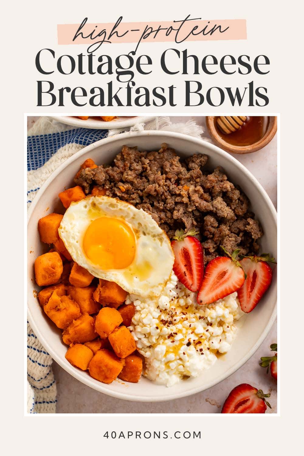Pin graphic for breakfast cottage cheese bowls.