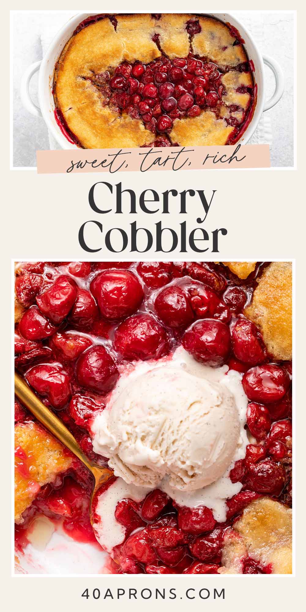 Pin graphic for cherry cobbler.