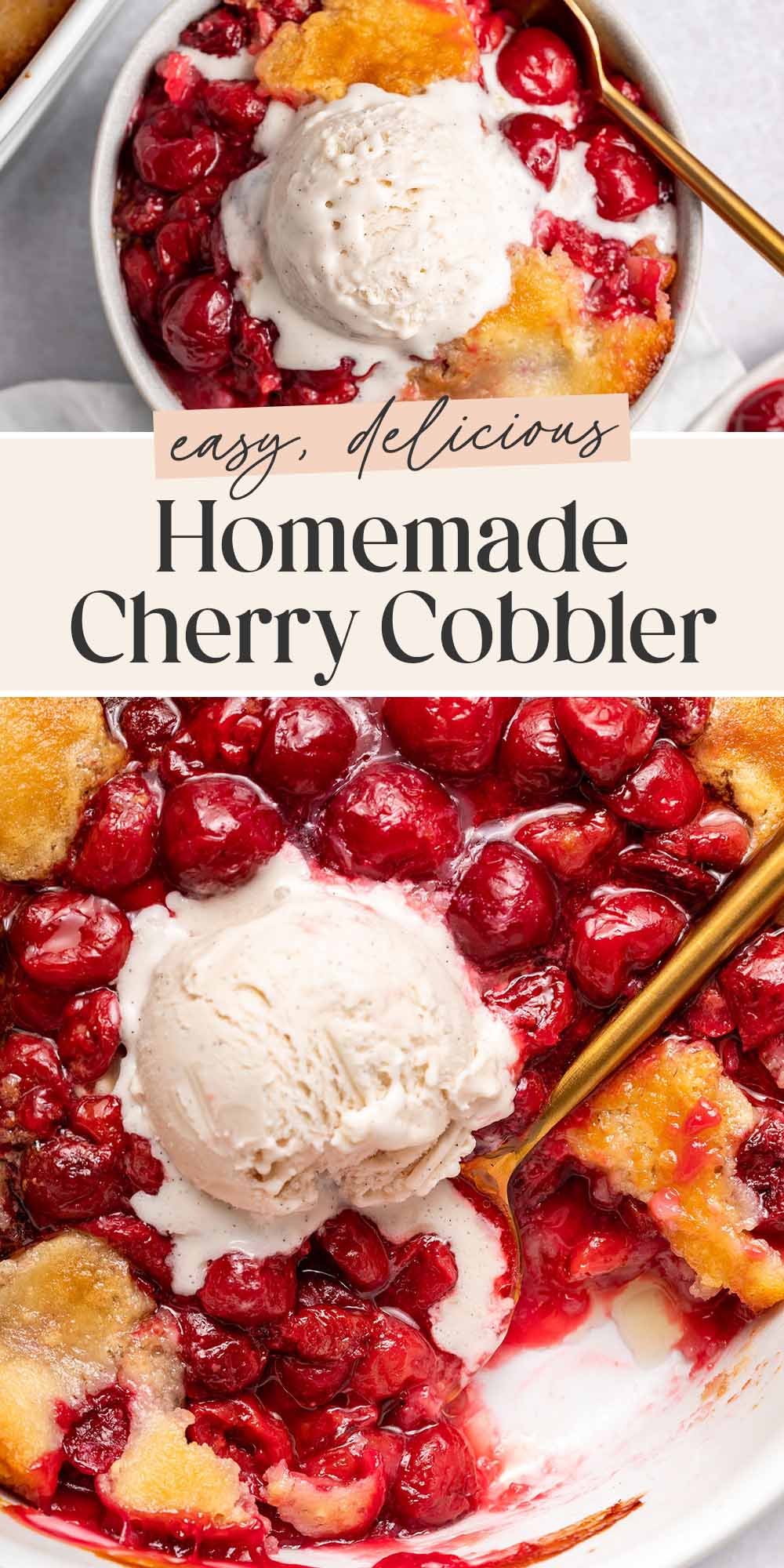 Pin graphic for cherry cobbler.