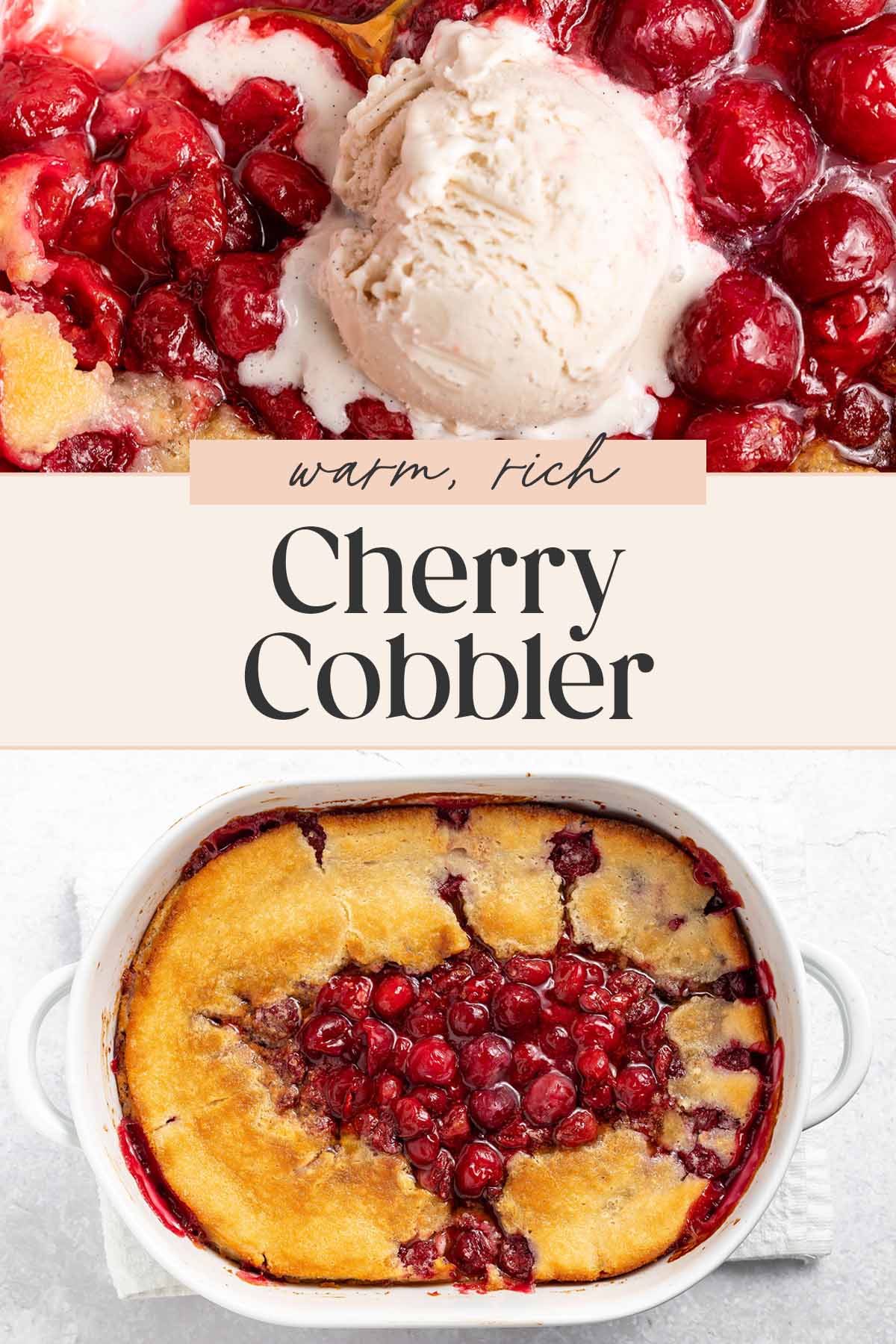 Pin graphic for cherry cobbler.