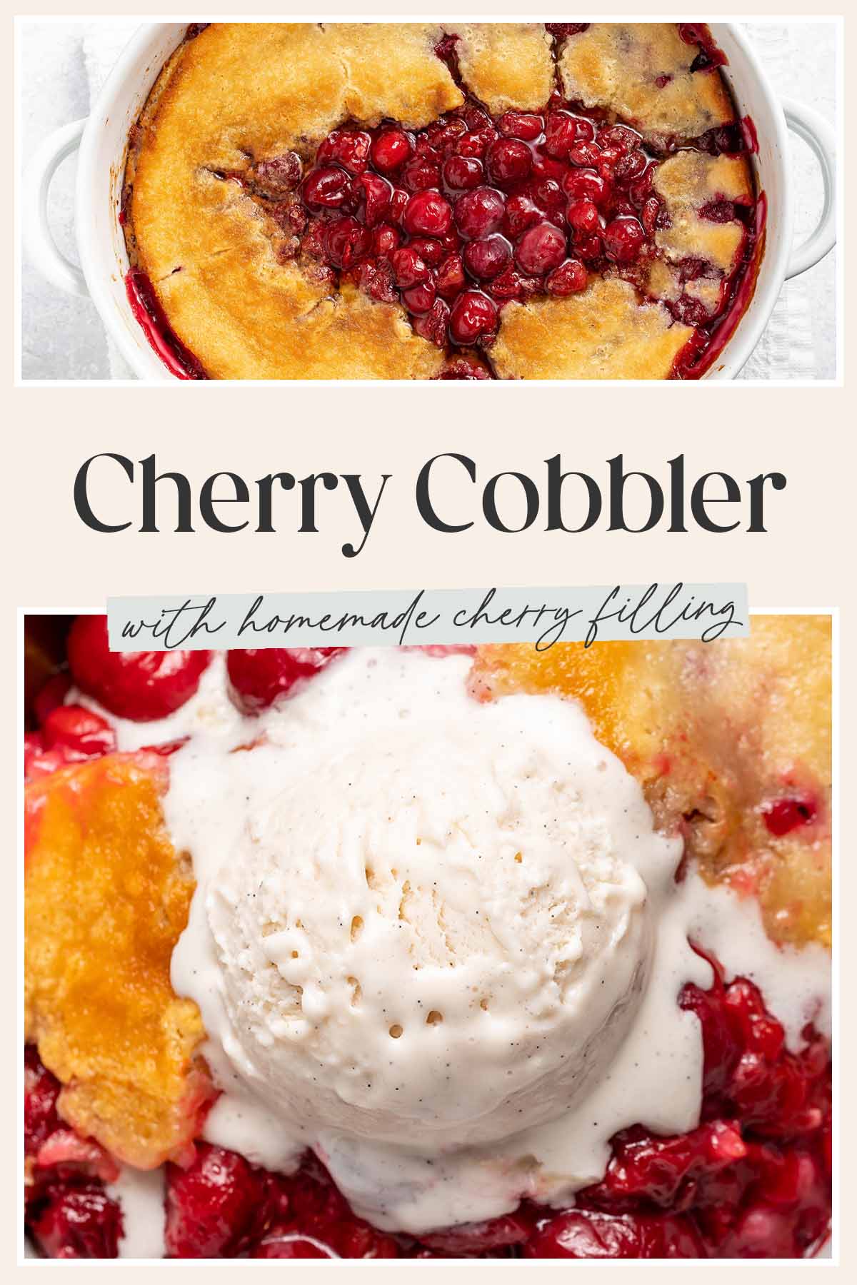 Pin graphic for cherry cobbler.