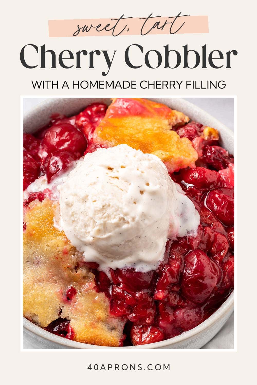 Pin graphic for cherry cobbler.