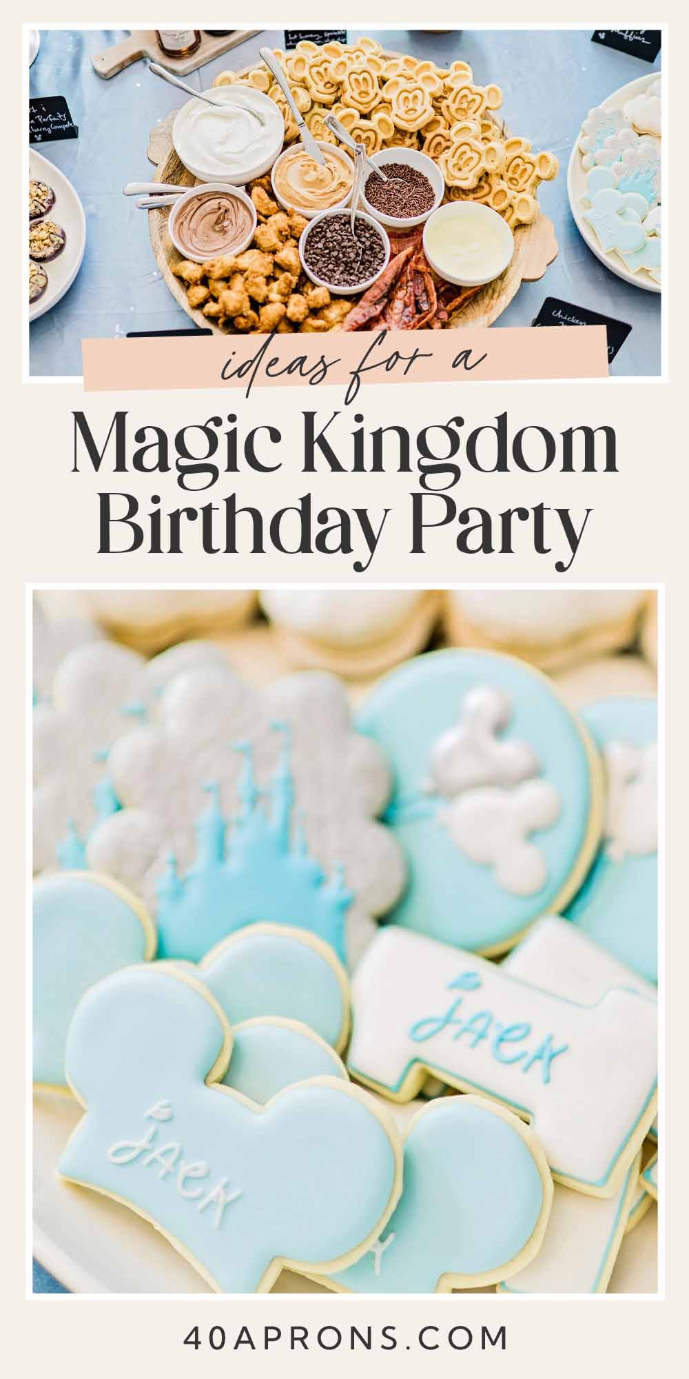 Pin graphic for Magic Kingdom birthday party.