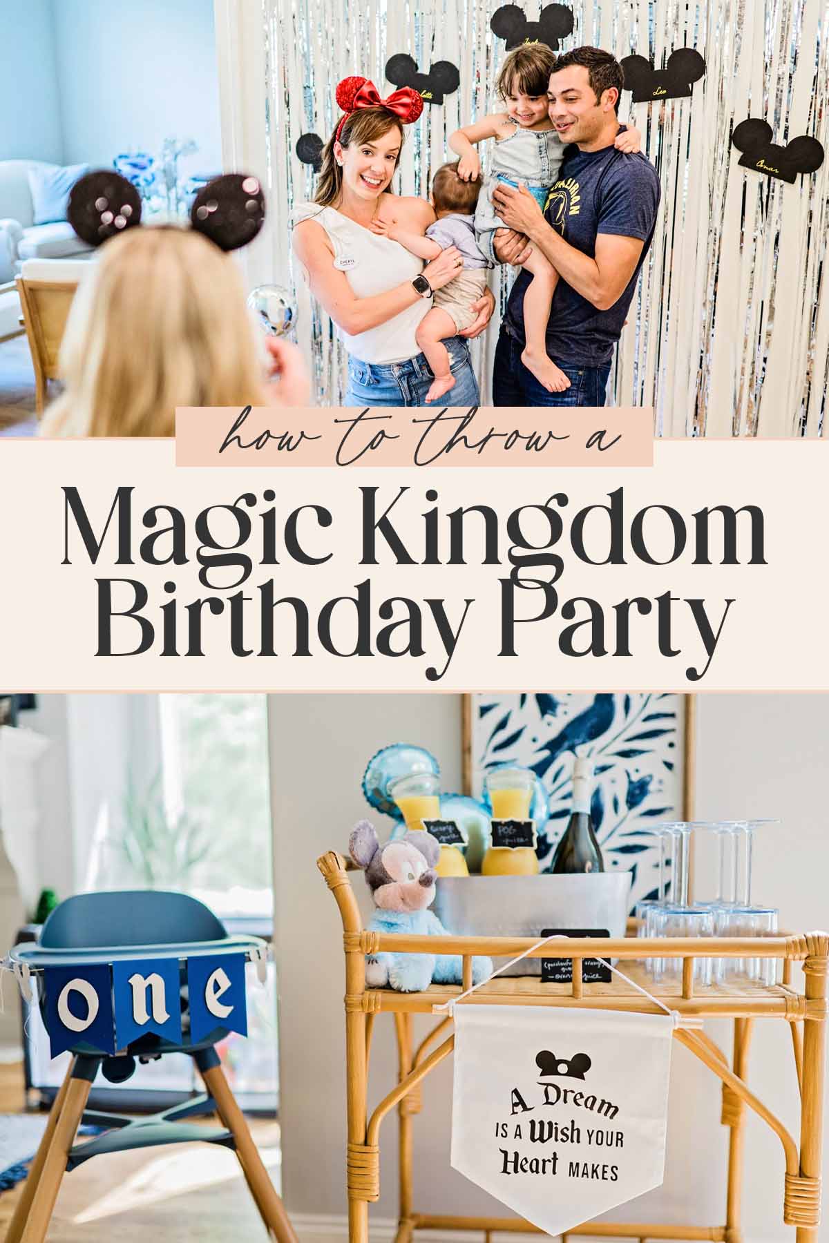 Pin graphic for Magic Kingdom birthday party.