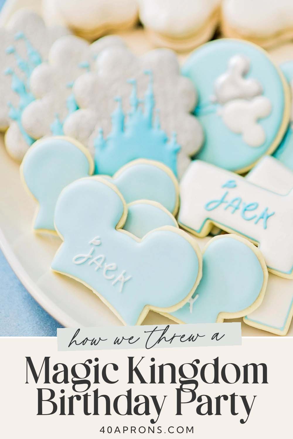 Pin graphic for Magic Kingdom birthday party.