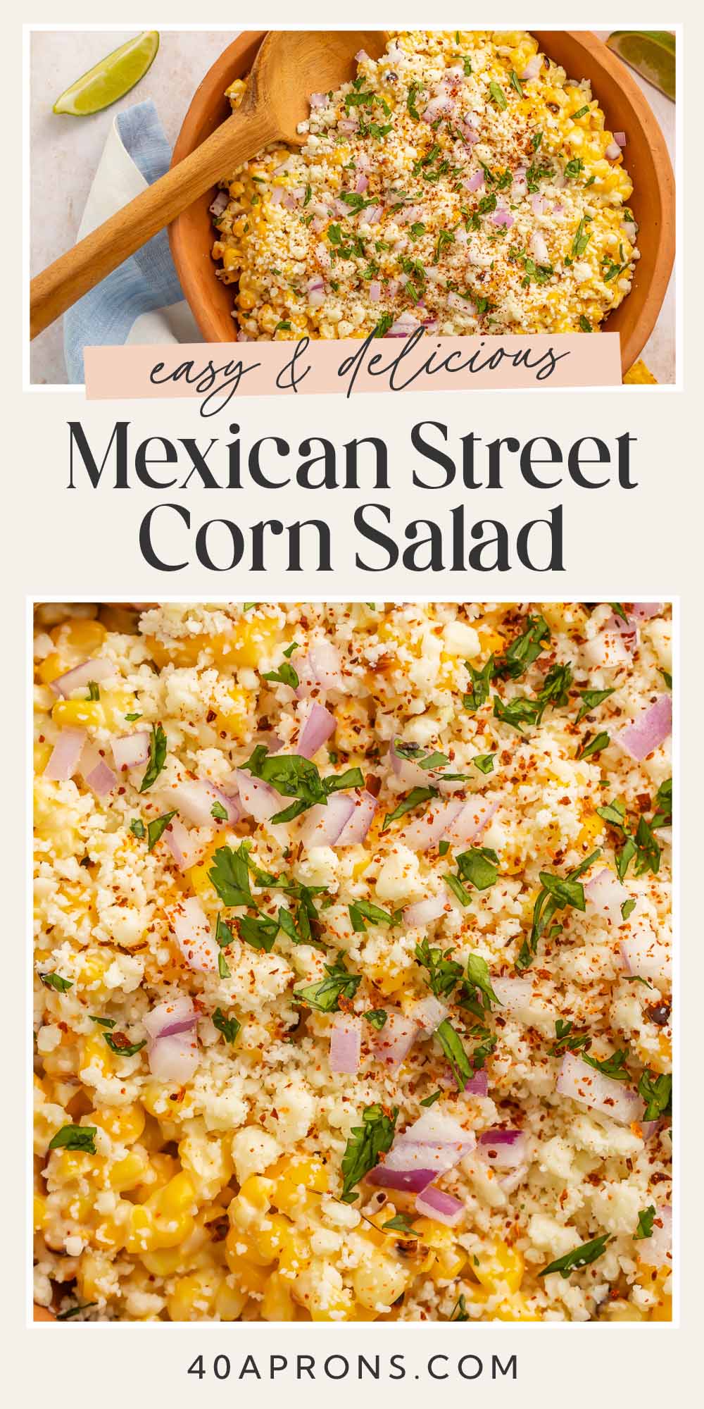 Pin graphic for Mexican street corn salad.