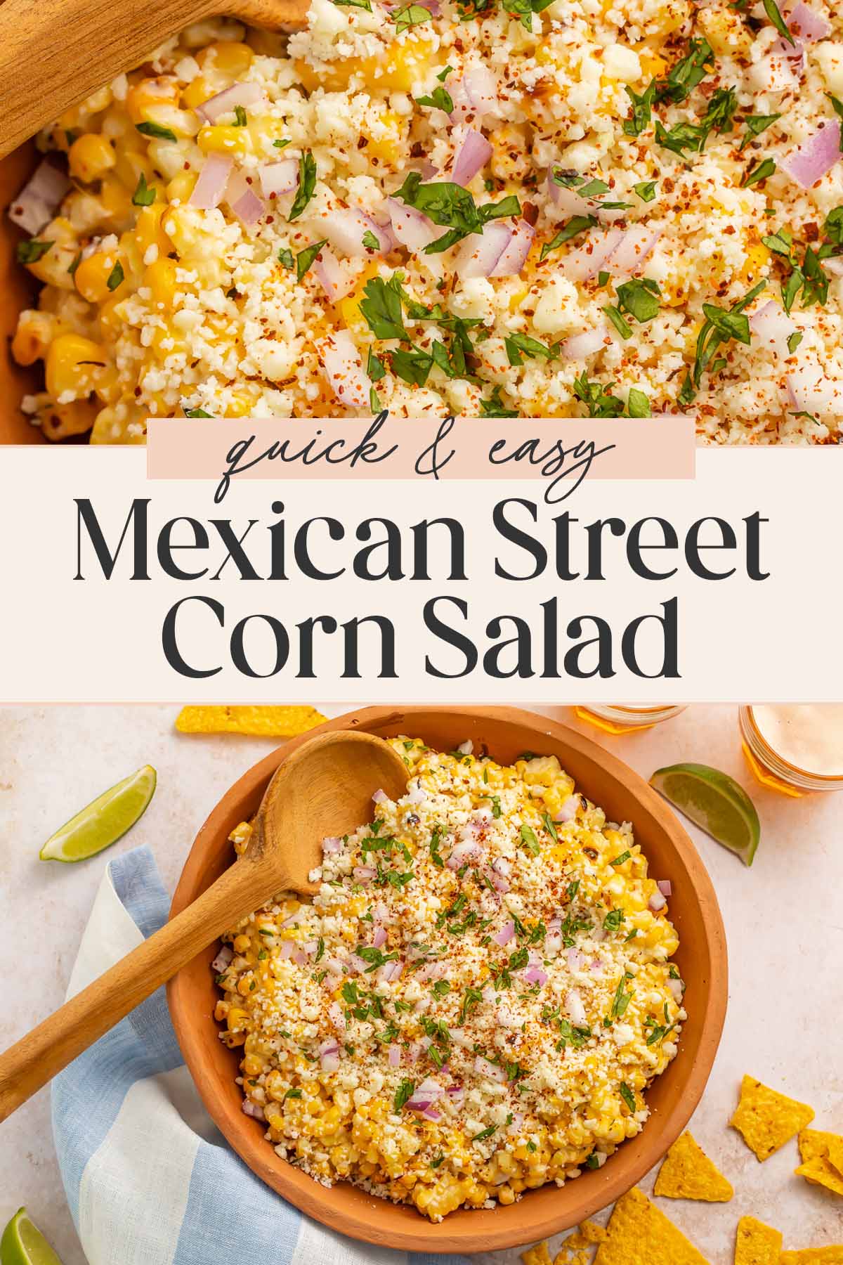 Pin graphic for Mexican street corn salad.