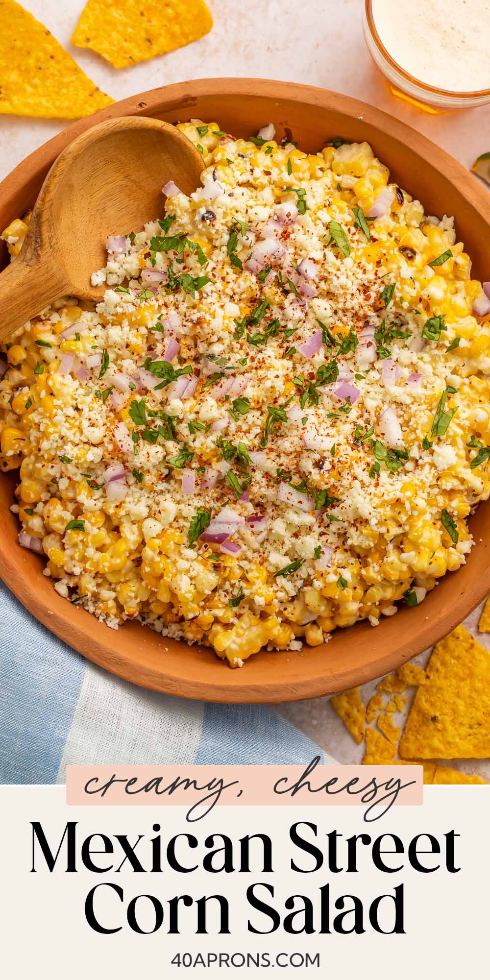 Pin graphic for Mexican street corn salad.