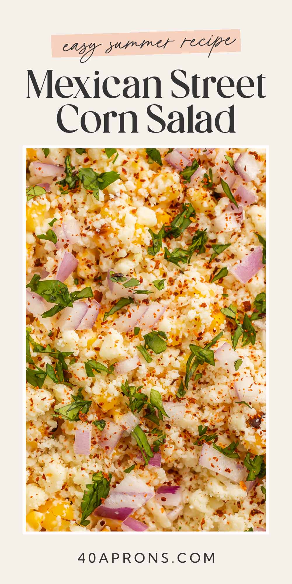 Pin graphic for Mexican street corn salad.