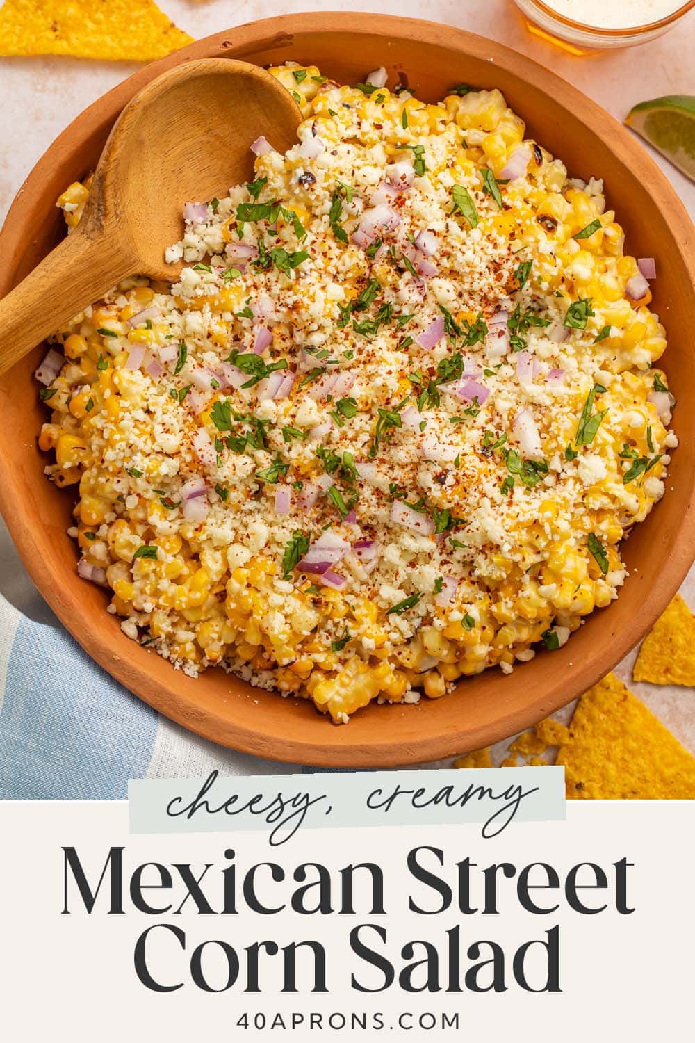 Pin graphic for Mexican street corn salad.