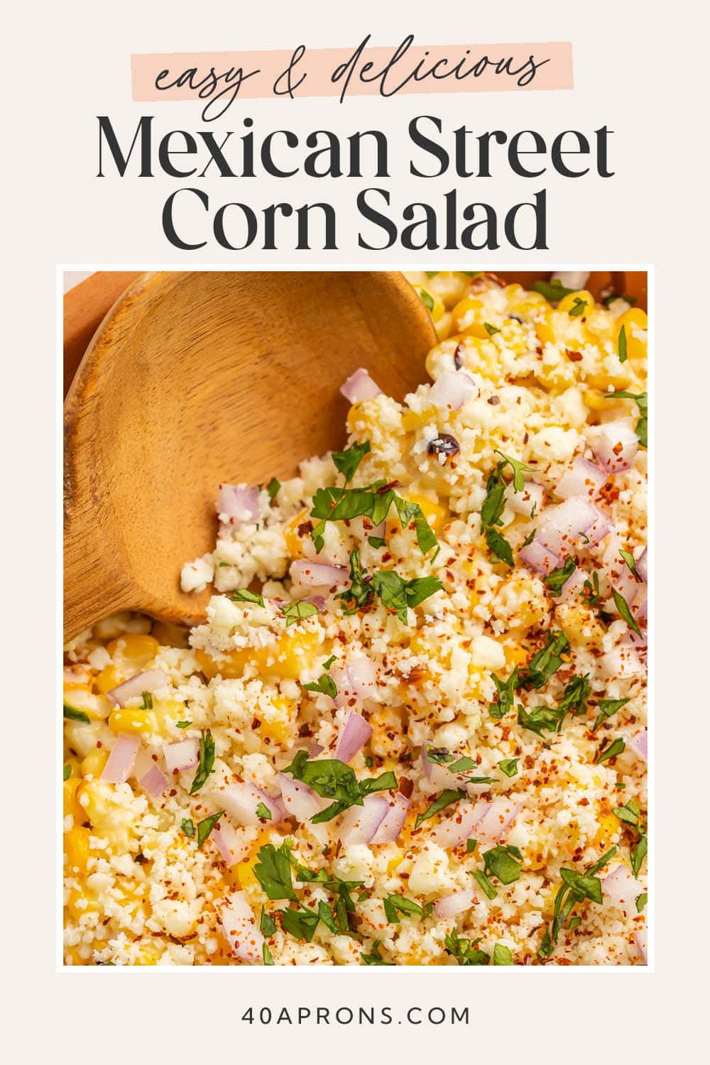 Pin graphic for Mexican street corn salad.