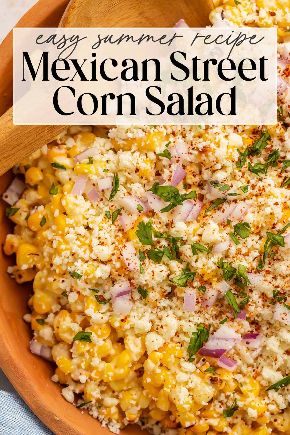 Pin graphic for Mexican street corn salad.