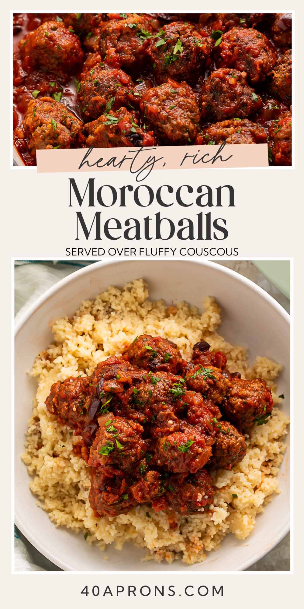 Pin graphic for Moroccan meatballs.