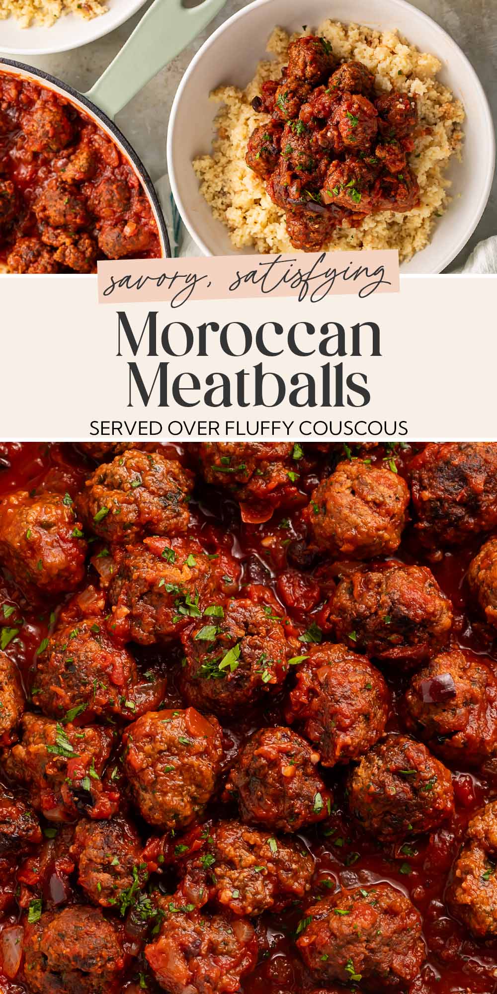 Pin graphic for Moroccan meatballs.