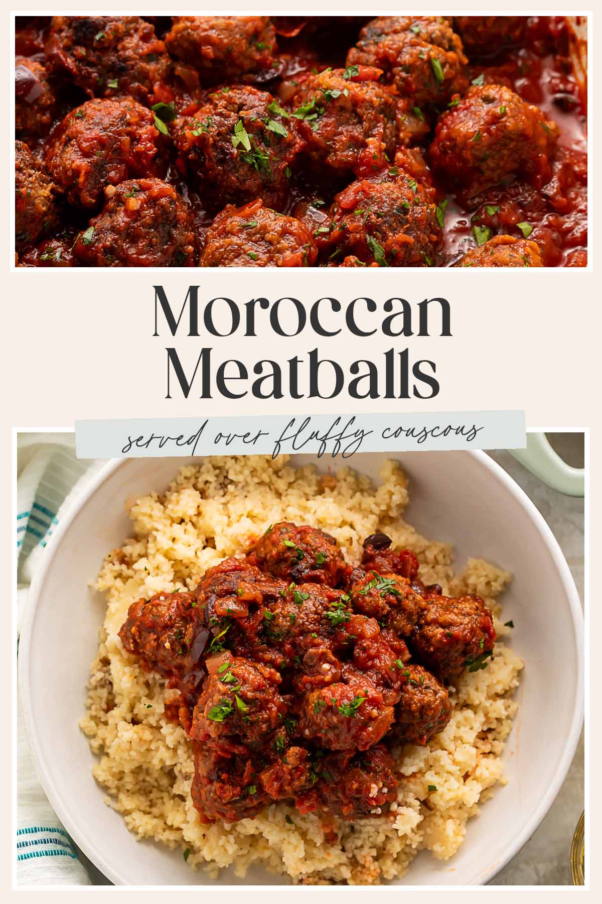 Pin graphic for Moroccan meatballs.
