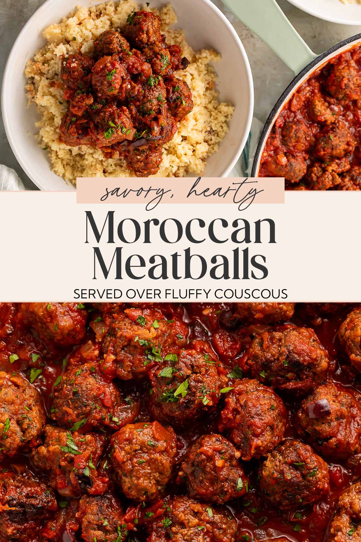 Pin graphic for Moroccan meatballs.