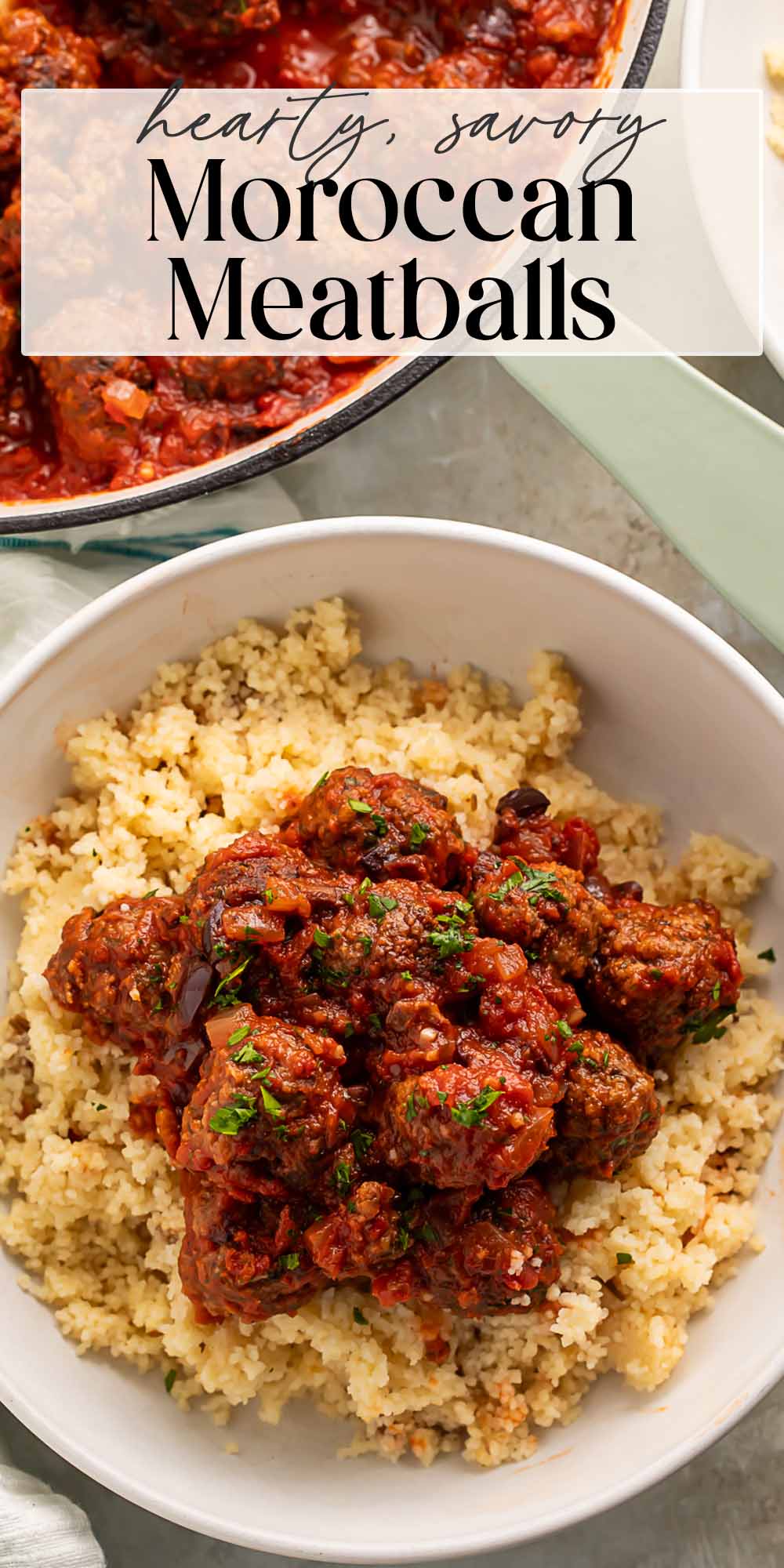 Pin graphic for Moroccan meatballs.