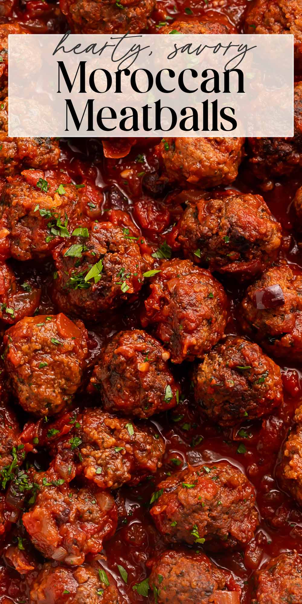 Pin graphic for Moroccan meatballs.