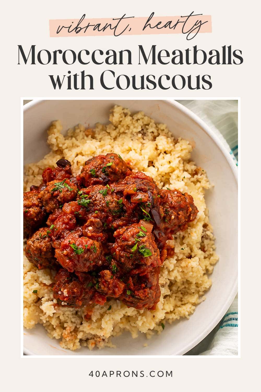 Pin graphic for Moroccan meatballs.