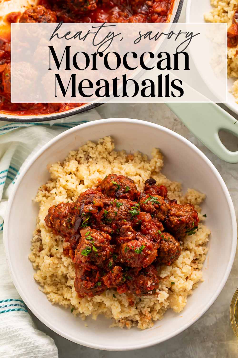 Pin graphic for Moroccan meatballs.